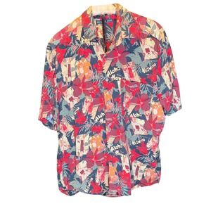 Vacay Natural Issue Aloha Hawaii Floral Print Button Up Rayon Shirt Men's M